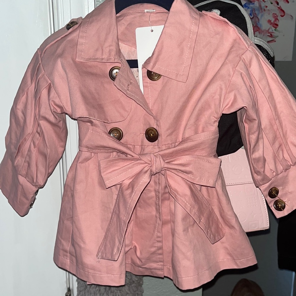 Baby girls pink dress coat w/ belt.